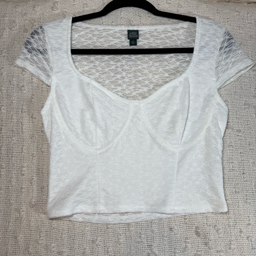 Women’s medium coquette, lace baby doll crop‎ top bustier sheer short sleeve Y2K
